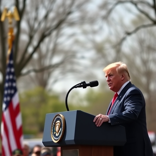 川普在講台上演講