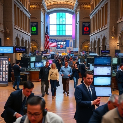 華爾街交易大廳繁忙場景