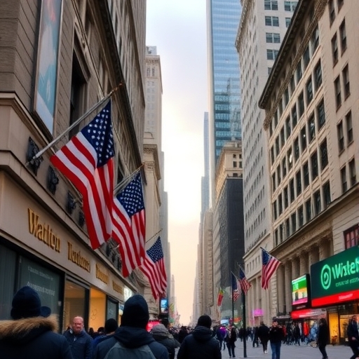 華爾街與股票圖表的街道景象