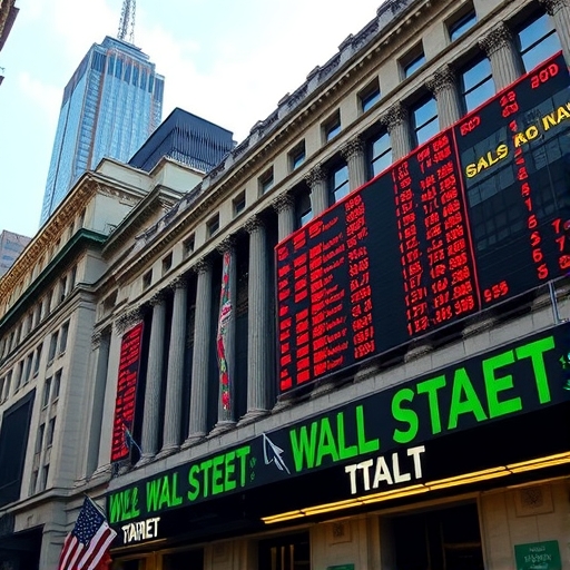 華爾街與股票圖表的街景