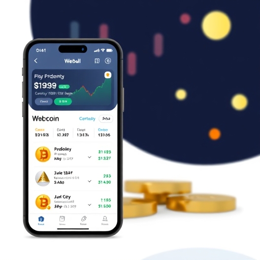 Webull 應用程式顯示加密貨幣交易介面