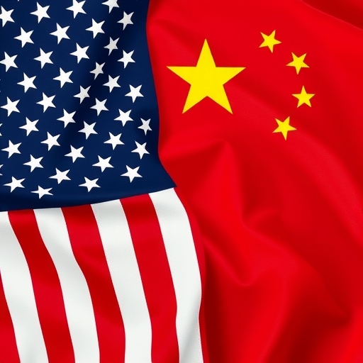 美國旗和中國旗並排放置