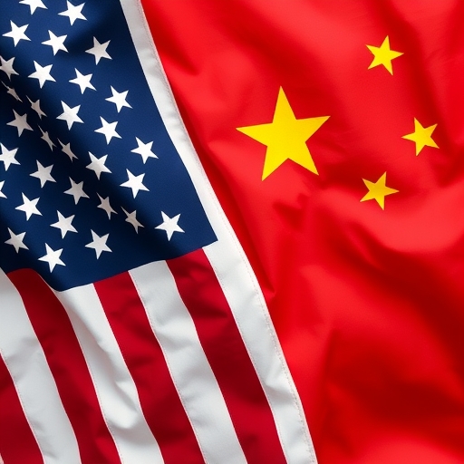 美國旗和中國旗並排放置