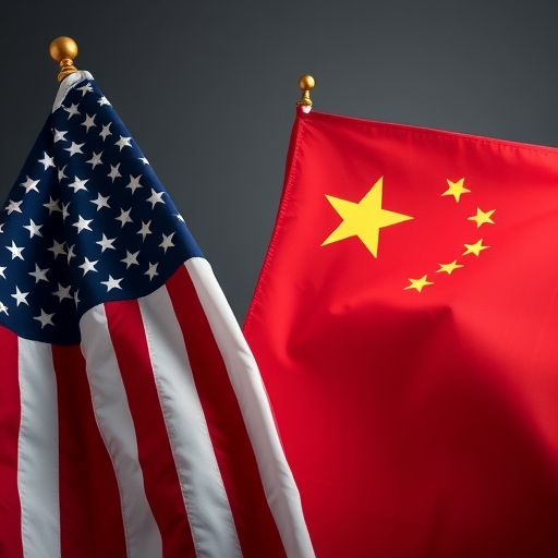 美國旗和中國旗並排放置