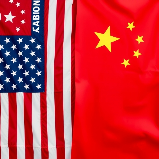 美國旗和中國旗並排放置