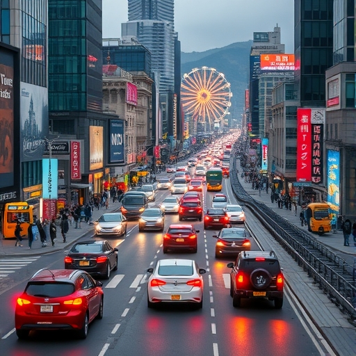 繁忙的城市街道上停滿了電動車