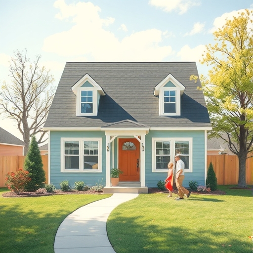 一家人在新家前的歡笑場景