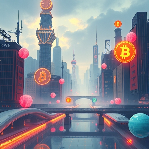 融合加密符號的未來城市景觀