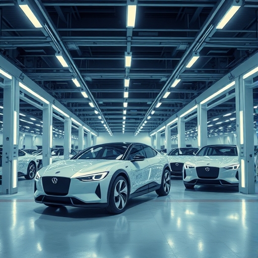 未來感的電動車製造廠房內景