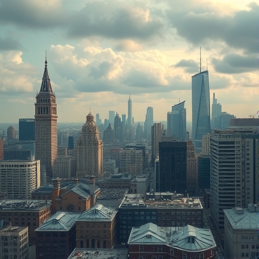 一座大型城市天際線正在崩塌