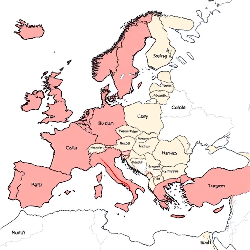一張突顯貿易路線的歐洲地圖