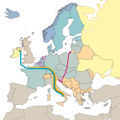 一張突顯貿易路線的歐洲地圖