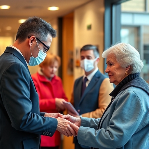 銀行職員正在協助一位老年客戶處理業務