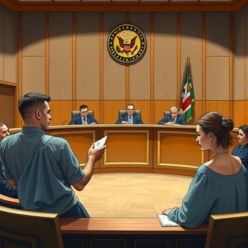 法庭內，法官們正在聽取證詞