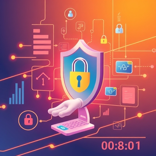 數位安全概念插圖，展示網路詐騙防制和資訊管理相關內容。