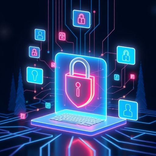 數位安全概念插圖，顯示網路平台管理和資訊揭露相關場景。