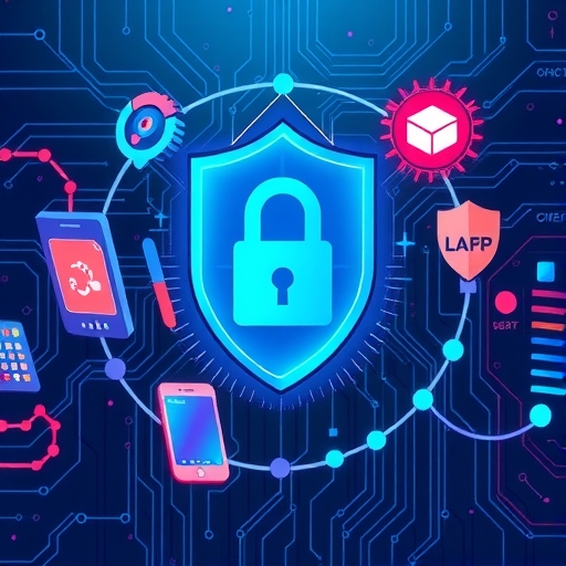 數位安全概念插圖，展示資訊保護和網路安全相關元素。