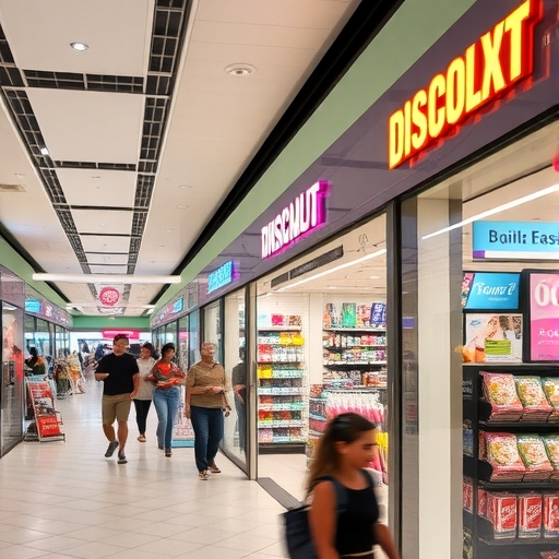 一家位於繁忙購物中心的折價零售商店