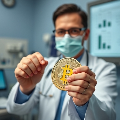 一位醫生正在診所手持比特幣