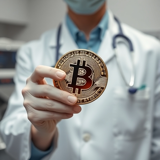 一位醫生正在診所手持比特幣