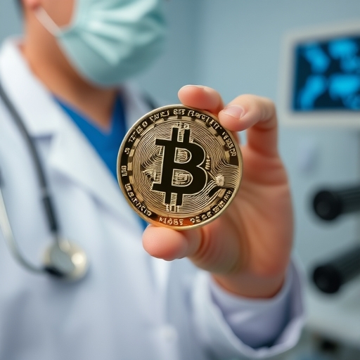 一位醫生正在診所手持比特幣