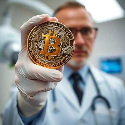 一位醫生正在診所手持比特幣