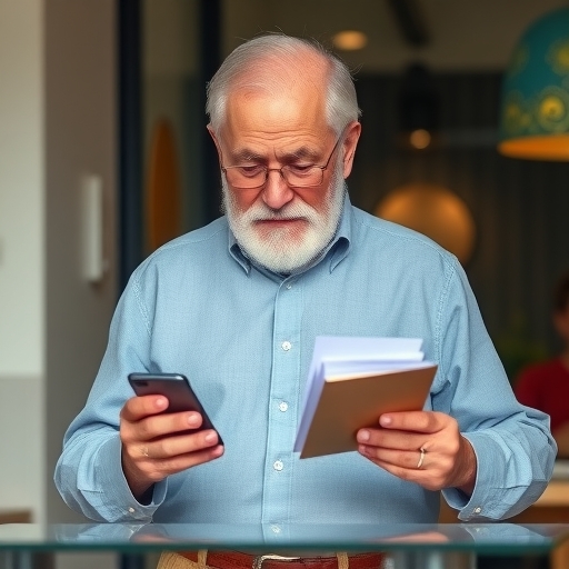 一位男子正在查看手機訂閱服務