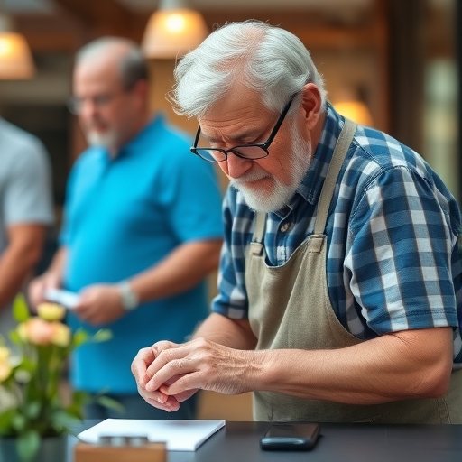 一位男子正在社區中志願服務