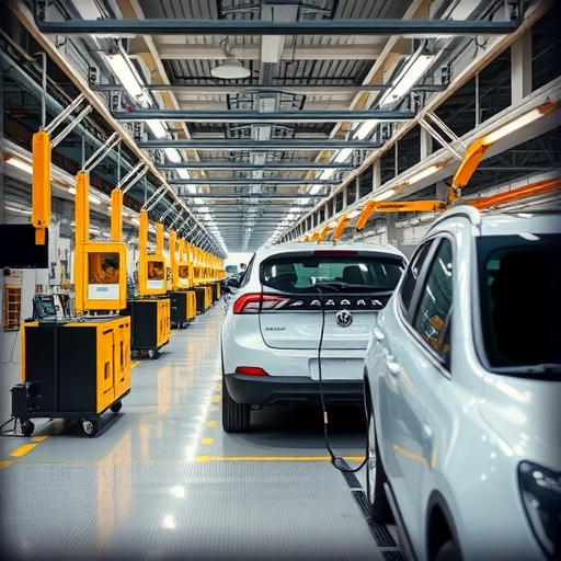 電動車組裝線的全景圖