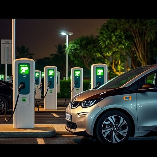 電動車充電站夜景