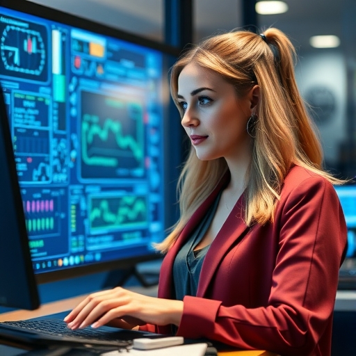 一位女性領導者在科技中心