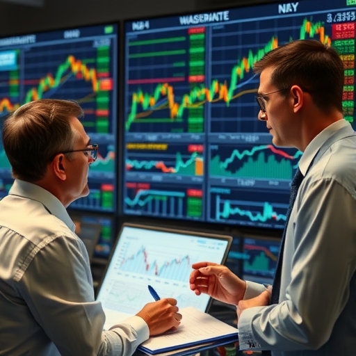 金融分析師正在檢視股票圖表