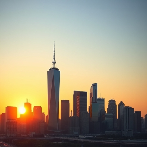 金融主題的城市天際線在日落時分