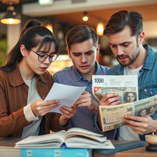 幾位年輕人坐在一起，沮喪地看著帳單