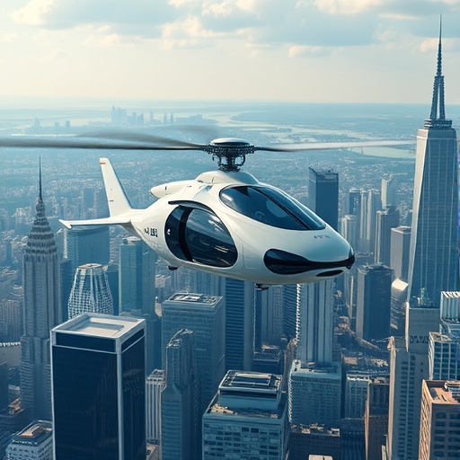 未來的空中計程車在城市上空飛行
