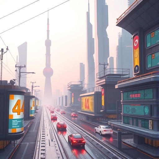 未來城市中自動駕駛計程車行駛的景象