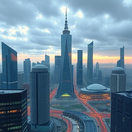 未來感金融都市天際線