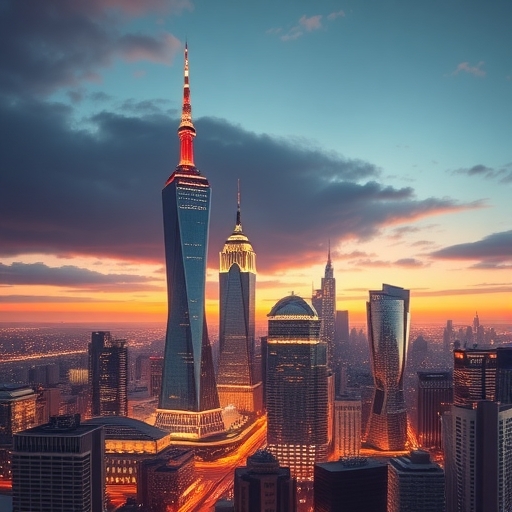 未來感金融都市天際線