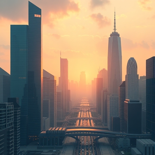 未來感金融都市天際線