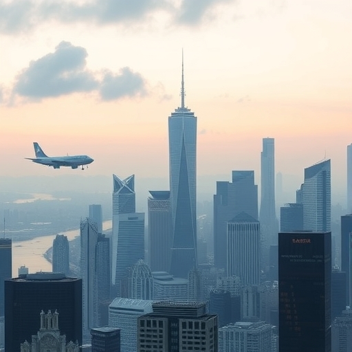 未來感金融都市天際線