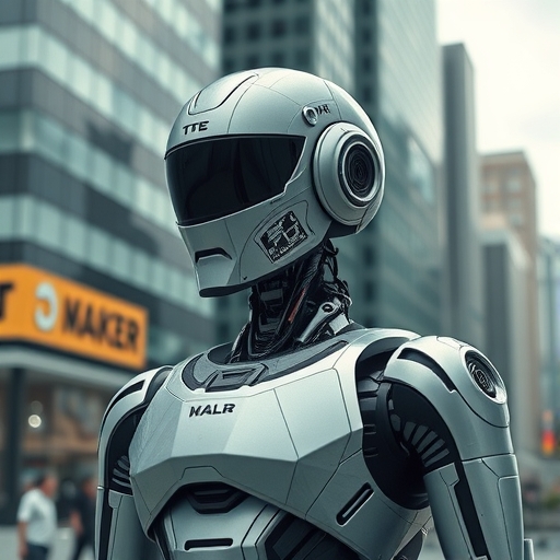 未來人形機器人在城市中展示功能