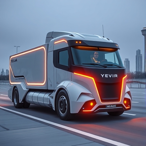 一輛未來感的自動駕駛卡車