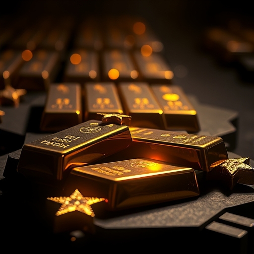閃耀的金條在黑暗中
