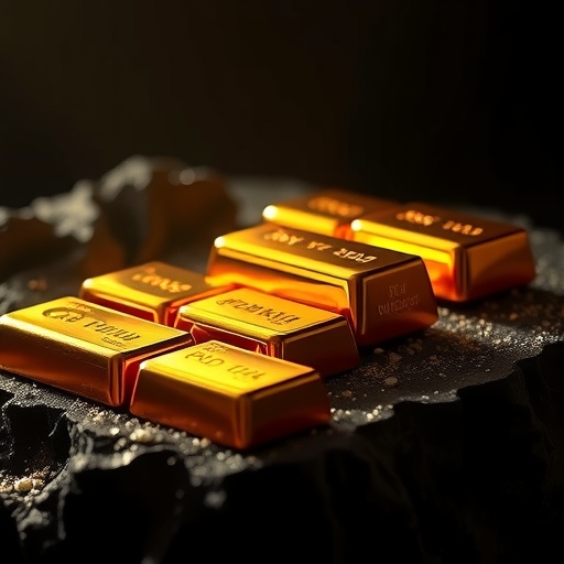 閃耀的金條在黑暗中