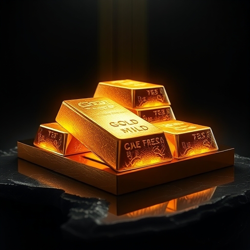 閃耀的金條在黑暗中