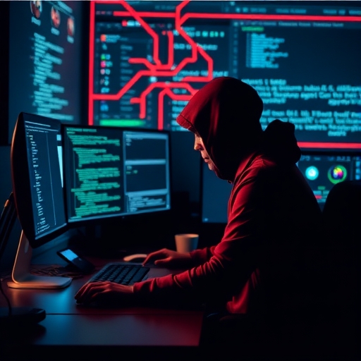 一位駭客正在電腦前操作