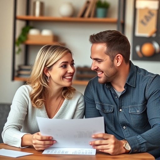 一對快樂的夫妻正在討論稅務