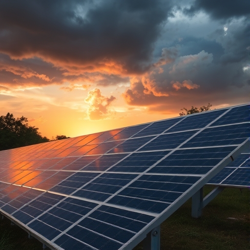 暴風雨下的太陽能板示意圖