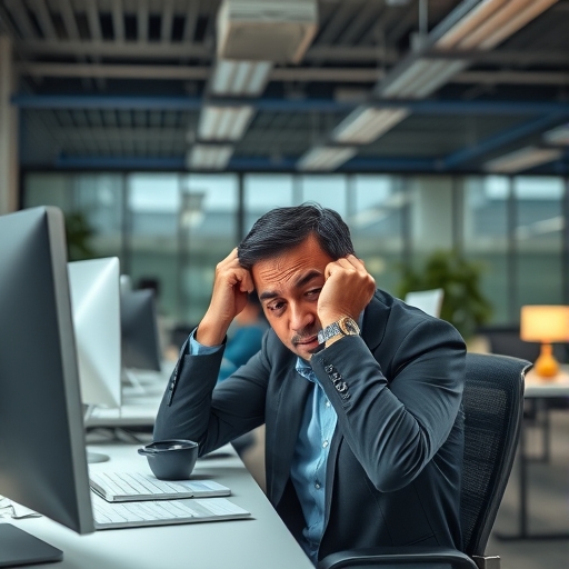 一位員工在壓力大的辦公環境中工作