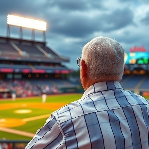 一位退休男子正在觀看棒球比賽